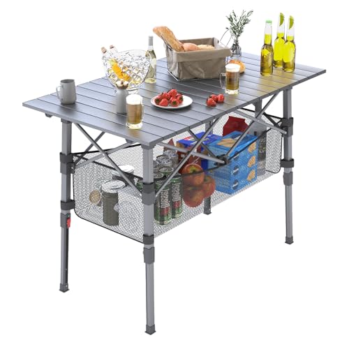 Portable Camping Table with Adjustable Height Legs, Lightweight Aluminum Roll-up beach tables for sand foldable,Folding Picnic Table Large Storage Basket for Outdoor camping (Black, Medium 37") - Image 3