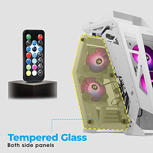 Image of ZEBRONICS ZEB-947W Valhalla computer case /Gaming Chassis, Supports Micro ATX Motherboard, RGB Sync Support, AIO Cooler, Dual 120mm RGB Cooling Fans, Tempered Glass Side Panel, Acrylic Front Panel (White)
