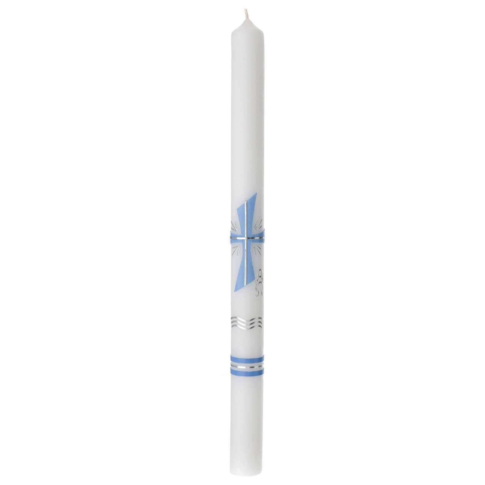 Large Candle for Baptism, Light Blue Cross, 400x30 mm