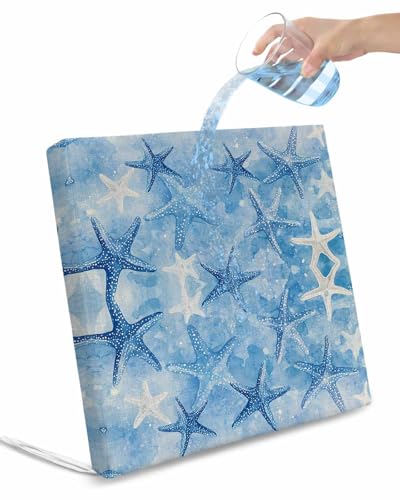 2 Pack Starfish Waterproof Cushion Covers with Ties, Outdoor Patio Chaise Lounge Chair Seat Cushion Slip Covers Replacement(Only Cover) Blue White Coastal Ocean Watercolor 20