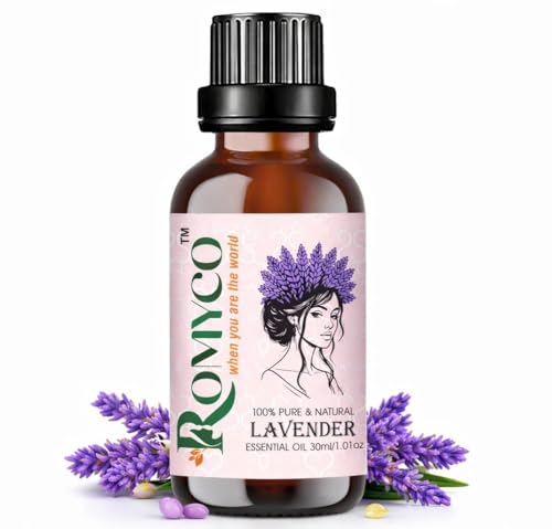 Image of Romyco Lavender Essential Oil 30ml for Relaxation & Sleep Support | Hair Care, Skin Care | Therapeutic Grade oil for Stress Relief | Aromatherapy & Diffuser Oil | Pure Natural Organic & Undiluted