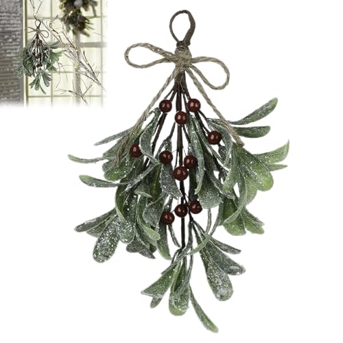 Mistelzweig Künstlich, Simulierte Weihnachts Mistelzweig Dekoration, Künstliche Mistelzweige Mit Frostbeeren Und Schleife, Mistelzweigs Hängedeko weihnachtens, Beerenstiele Ornament Für Girlande(Rot)