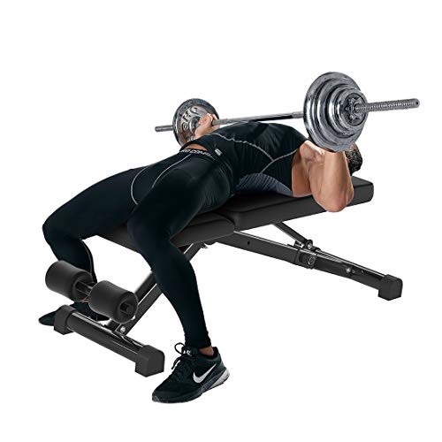 KFK Quick Assembling Adjustable Weight Lifting Benches Fitness Full Body Workout Benchpress Foldable Incline Decline Exercise Workout Bench for Home GYM Exercice with Leather Pad