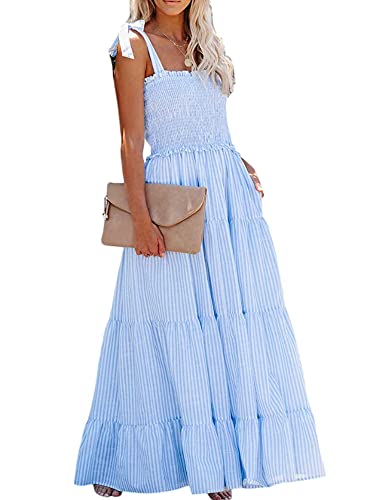 Women s Summer Bohemian Spaghetti Strap Square Neck Floral Ruffle A-Line Beach Long Maxi Swing Dress Sundress