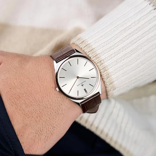 Image of Franklord Ultra-Slim Men's 5 mm Swiss Movement Dress Watch - 40 mm Case, Sapphire Crystal, 316L Stainless Steel with Leather Strap