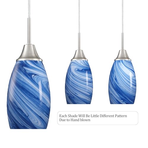 Image of Viinew Mini Glass Pendant Light,3-Pack Blue Marble Glass Pendant Light