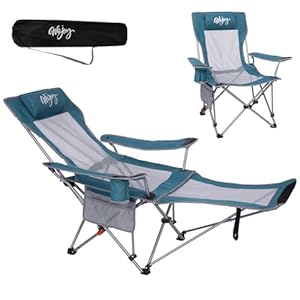 #WEJOY 2-in-1 Campingstuhl Faltbar 180kg mit Fußstütze,Strandstuhl mit 4-Fach Verstellbarer Rückenlehne, Liegestuhl Relaxsessel Liege mit Getränkehalter,Campingstuhl für Camping Outdoor Cyan/Grau