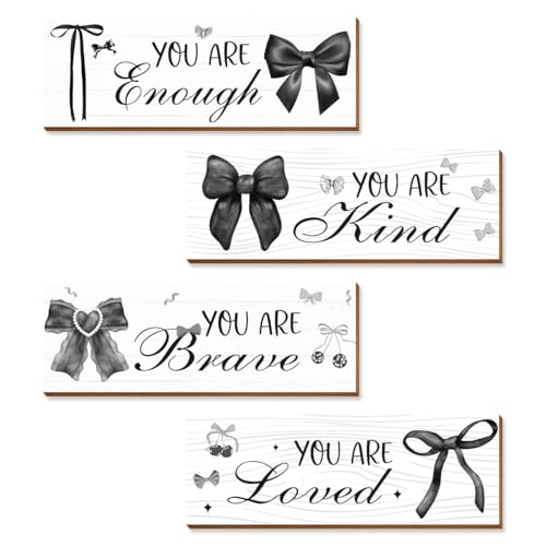 Riletese 4 Pcs Black White Bow Wall Art Decor, Vintage Dark Coquete Room Decor for...