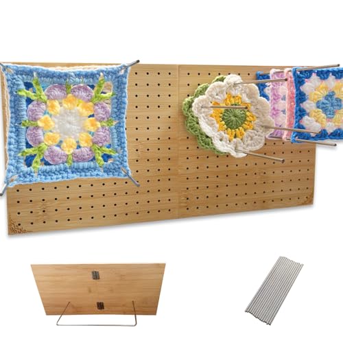 whewinhie Crochet Blocking Board with Pegs Bamboo Knitting Board 15.5x7.7 inch Projects with Pattern Foldable Complete Square Crochet Tool Kit for Granny & Mom