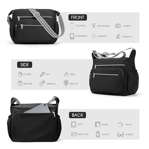 Image of Crossbody Bag for Women, Large Lightweight Nylon Shoulder Purse for Travel | Trendy Crossbody Purse with Roomy Multi-Pocket Design, Large Capacity, Waterproof for Everyday Use, Shopping, Work & Weekend