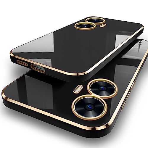 Image of TheGiftKart TPU Luxurious Golden-Plated Back Cover Case For Realme Narzo N55|Realme C55|Raised Lips For Camera&Screen Protection|Shockproof Design|Stylish Case For Realme C55|Narzo N55 (Black)