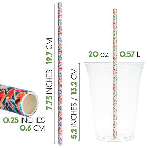 Friendly Straw 300 Pack 7.75" x .25" Paper Straws for Drinking, Party Theme - Perfect for Parties & Events