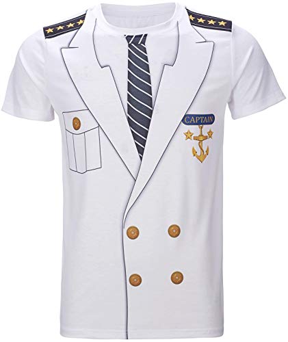 COSAVOROCK Hombres Capitn Traje Camisetas (L, Blanco)