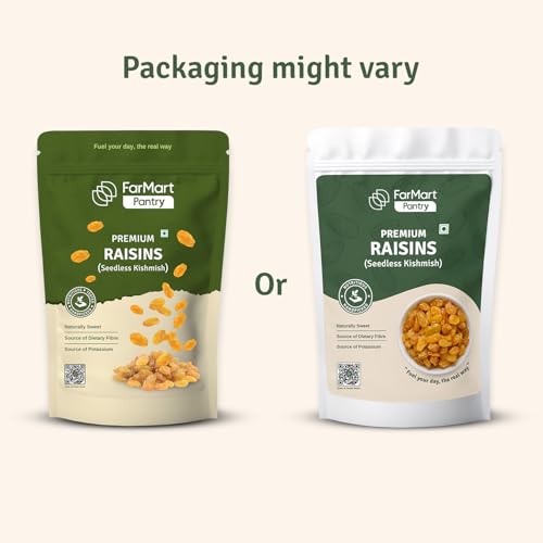 Image of FarMart Pantry Premium Raisins (Seedless Kishmish) 200g (Pack of 2)| Naturally Sweet, Rich in Fibre & Potassium | 100% Natural Dry Fruit | Perfect for Snacking, Baking & Cooking |