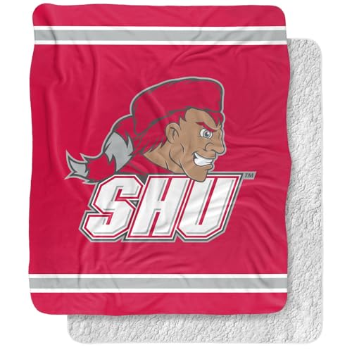 Sacred Heart University Blanket, 50"x60" Primary Logo Stripes Silky Touch Sherpa Back Super Soft Throw Blanket