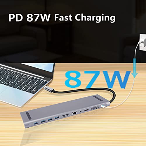 Image of 11 in 1 Docking Station USB HUB, Aluminum C Hub with Gigabit Ethernet, HDMI, VGA, Audio Mic Port, SD /TF Card Reader, Compatible with MacBook, XPS More USB C Devices
