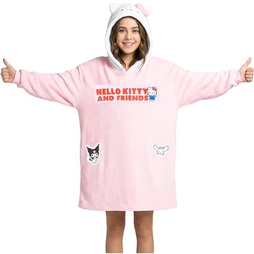 Hello Kitty Sanrio Manta con Capucha Niñas Adolescentes, Sudaderas de Marca Oversize con o sin Función Almohada, Regalos Niña (Rosa)