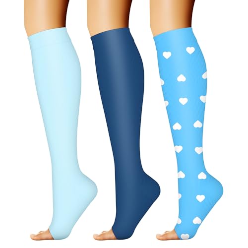 CHARMKING 3 Pairs Open Toe Compression Socks for Women & Men Circulation 15-20 mmHg is Best for All...