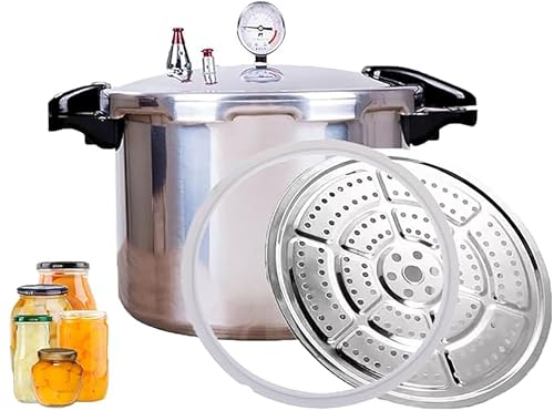 Image of High capacity pressure cookers with cooking rack 15 quart canning pressure cooker with gauge Explosion proof safety valve great for big canning jobs ompatible:induction,natural gas-open flame