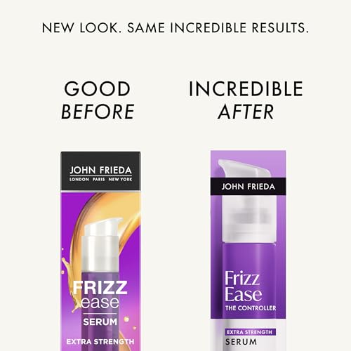 John Frieda Frizz Ease Extra Strength Hair Serum, Instantly Smooths for Healthy, Hydrated, Frizz-Free Hair, for Thick and Coarse Hair, with Argan, Coconut, and Moringa Oil for Heat Protection, 1.69 Oz