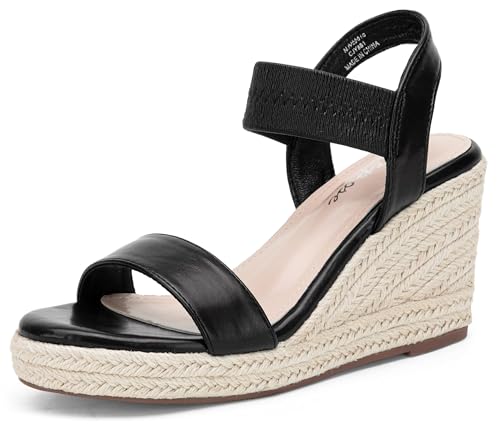 Image of Vepose Women's Open Toe Espadrille Wedge Sandals with Ankle Strap 881 | Dressy casual slip on platform strappy sandals , cute casual summer shoes styling for daily weddings travel