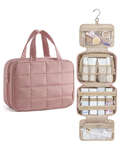 Image of BAGSMART Travel Toiletry Bag for Womne, Hanging Travel Bag for Toiletries, Puffy Makeup Cosmetic Bag Organizer, Carry-on Travel Accessories Essentials, Dark Pink
