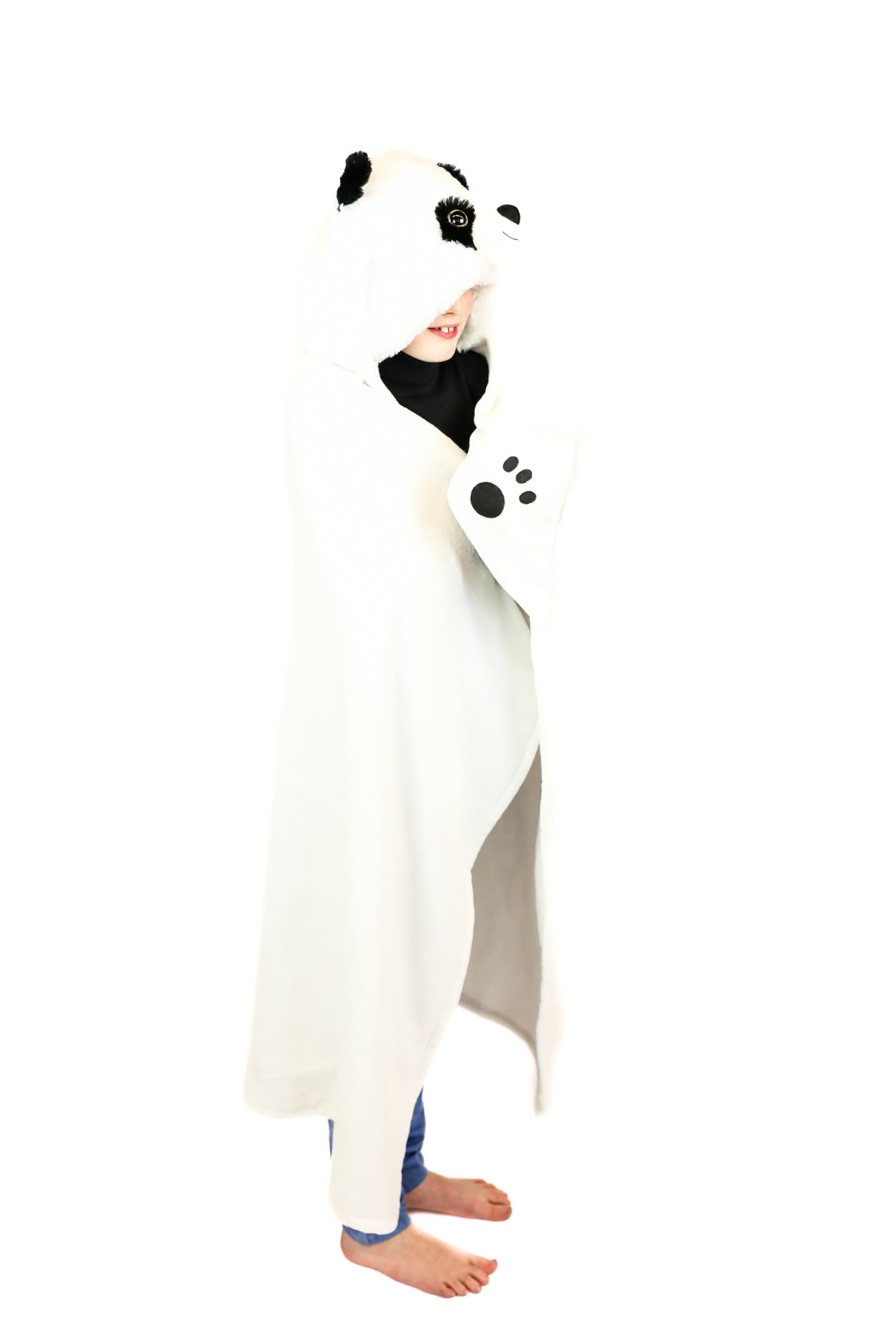 Coperta con cappuccio, 130 x 100 cm, motivo: panda, bianco, nero., Taglia unica