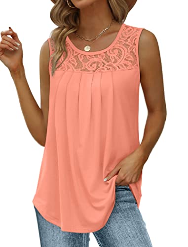 Cute Summer Tops for Women Plus Size Sleeveless Blouses Beach Outfits Resort Wear 2026 Coral 3XL