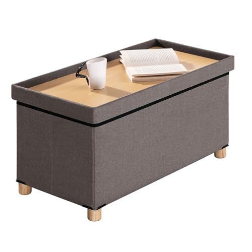 Image of BRIAN & DANY Folding Storage Ottoman Bench, Ottoman with Storage Bench for Bedroom, Living Room, Entryway, Foot Rest with Legs, 15 inchx30 inchx15 inch (Brown)