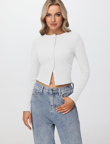Womens Long Sleeve Tops Fall Lightweight Cardigan Cropped Going Out Shirts Ribbed Button Down Cute Trendy 2025