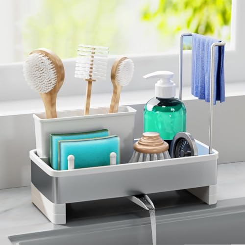 JYFKINN Organizador Cocina, Organizador Fregadero con Bandeja de Drenaje Autodrenante para Soporte de Esponja, Toallero, Soporte para Paños Cocina Accesorios para lavabo del Baño (Blanco) JYFKINN Organizador Cocina, Organizador Fregadero con Bandeja de Drenaje Autodrenante para Soporte de Esponja, Toallero, Soporte para Paños Cocina Accesorios para lavabo del Baño (Blanco)