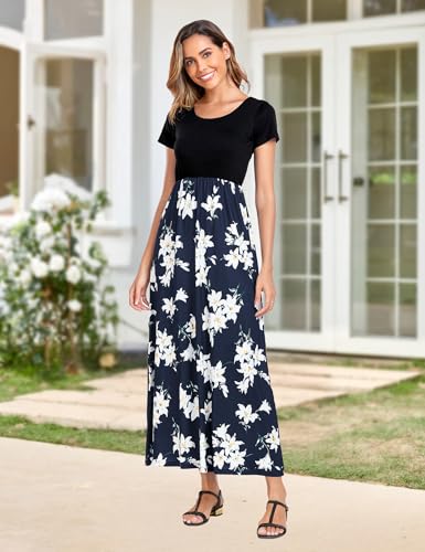 Image of Lacavocor Womens Short Sleeve Maxi Dresses Empire Waist Long Dress