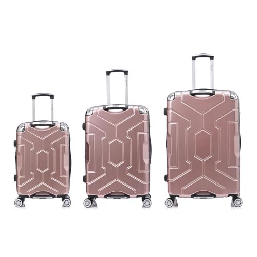 Rose Gold Tech-Infused PC Luggage Set with Rotating Wheels & Lightweight Design2