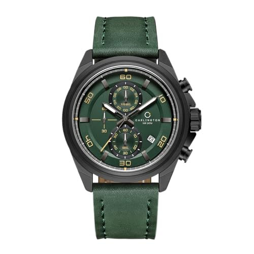 Image of Carlington Nitro Analog Chronograph Men's Premium Leather Strap Wrist Watch | Quartz Movement | Water & Shock Resistant Watch for Men | Casual & Formal Wear - CT 8075