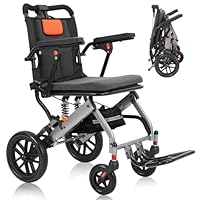 Rollstühle für Erwachsene, Transportrollstuhl, leicht, faltbar (nur 1 Sekunde), ultraleichter Rollstuhl mit 25,4 cm massiven PU-Reifen mit Stoßdämpferpumpe