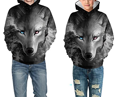 Faringoto Moletom com capuz para meninos e meninas de 5 a 16 anos, Lobo 02, PP