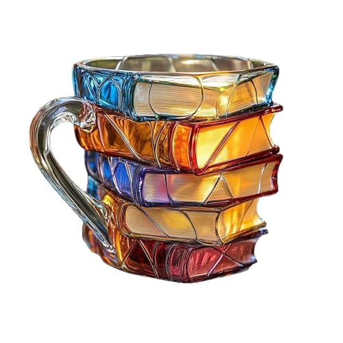 Taza de café con diseño de libro, vaso de vidrio, pintado a mano, diseño fresco, cerámica fuerte, retiene el calor eficazmente, añade, ideal para de biblioteca, profesores