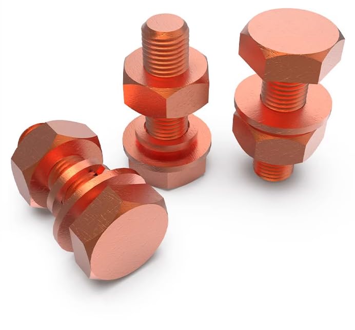 HSCRSTAR M10x70mm 1set T2 Pure Copper Hexagonal Screw Bolt, nut Washer, Conductive red Copper Conductive Bolt