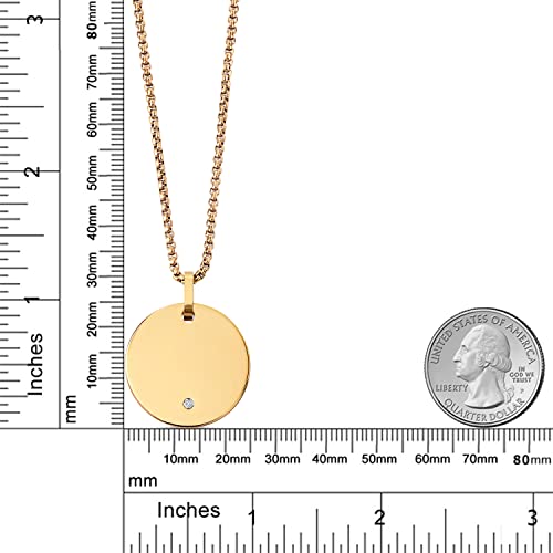 Gem Stone King Custom Free Engraving Gold Plated Tungsten Carbide Solid Polished Disc Pendant Necklace with White Lab Grown Diamond | G-H Color | SI1 Clarity | With 24 Inch Stainless Steel Chain4