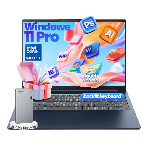 Image of Lenovo IdeaPad Business Laptop, 16 inch FHD+ Touchscreen, Intel Core 7 240H (10-Core up to 5.0GHz), 32GB DDR5 RAM, 2TB SSD, Backlit Keyboard, IR Facial Login, Wi-Fi 6, Windows 11 Pro, Copilot AI Ready