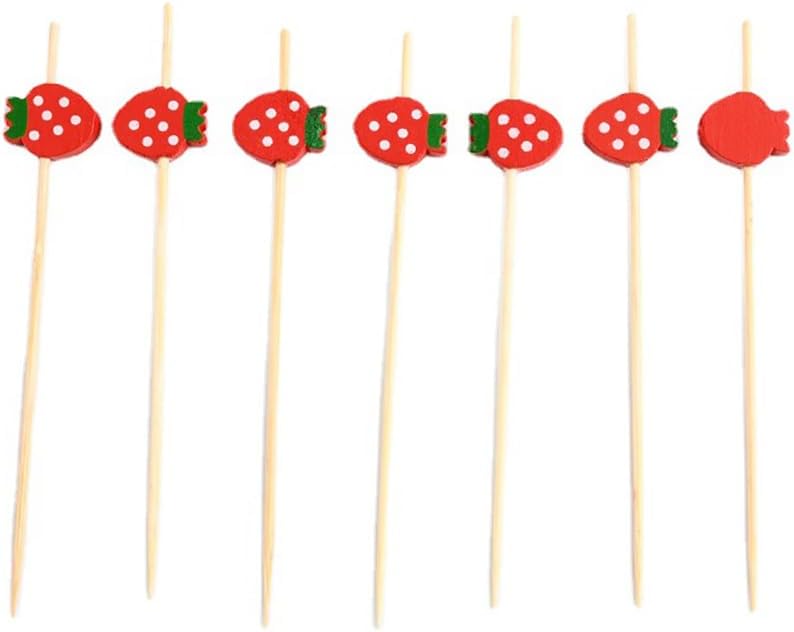100 Pcs 12 cm Wood Strawberry Cocktail Picks Fruit Toothpicks for Appetizers Decorative Food Cocktail Sticks Party Charcuterie Skewers