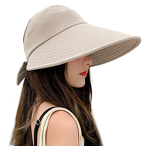 Women Sun Visor Hat Bow Adjustable Large Wide Brim Foldable Hats Summer Uv Protection Beach Cap #TOP23