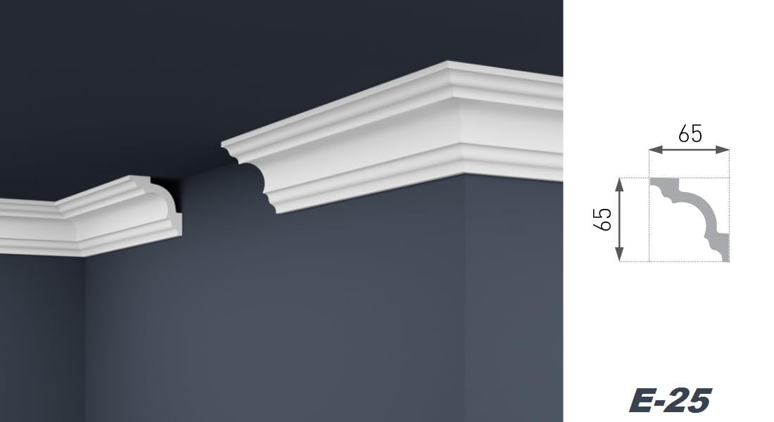 Marbet, listelli da soffitto in polistirene XPS, modanature in stucco di alta qualità, leggeri e robusti, dal design moderno (confezione risparmio da 30 metri, E-25, 65x65 mm), listello angolare