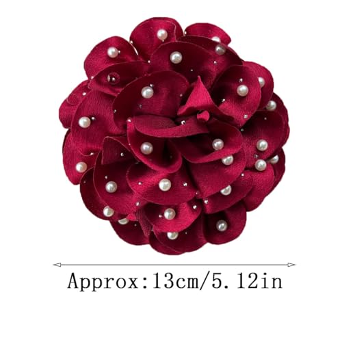 Image of Elegant Large Rose Flower Brooches Lapel Pins Handmade Dainty Satin Fabric Pearl Brooches Big Camellia Flower Brooch Pin for Women Wedding Part Dance Dress Suit Clothes Accessories Prom Jewelry