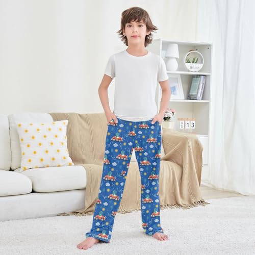 Dinosaur on Car Boys Long Pants Soft Trousers Elastic Waist Kids Lounge Bottoms with Pockets S-XL 5