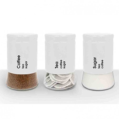 3 Pack Glass & Stainless Steel TEA, COFFEE & SUGAR Canister Jars (White)