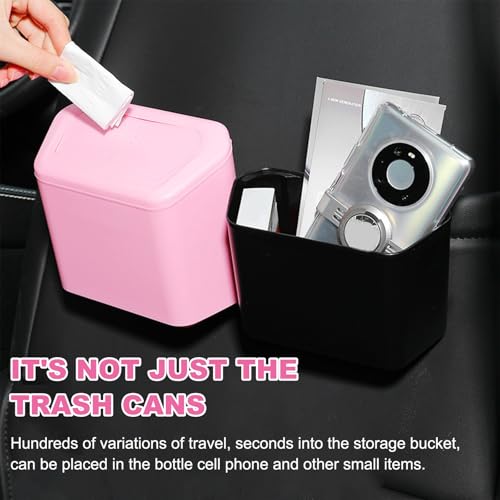 Image of Yourkar Car Trash Can with Lid, Plastic Mini Auto Hanging Dustbin with Garbage Bags, Trash Organizer with Lid Garbage Holder Container for Vehicle Office Home, Car Accessories (Black)
