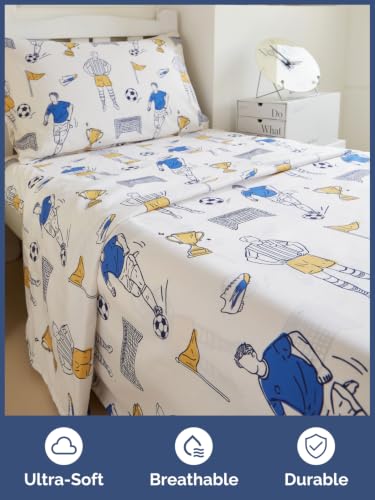 Image of Kids Twin Size Soccer Bed Sheets - 3 Piece Kids Soccer Sheet Set - Sporty Game Day Bedding - Ultra-Soft, Cute & Cozy - Breathable & Machine Washable - Goal Bed Set for Boys, Girls, Teens & Toddlers