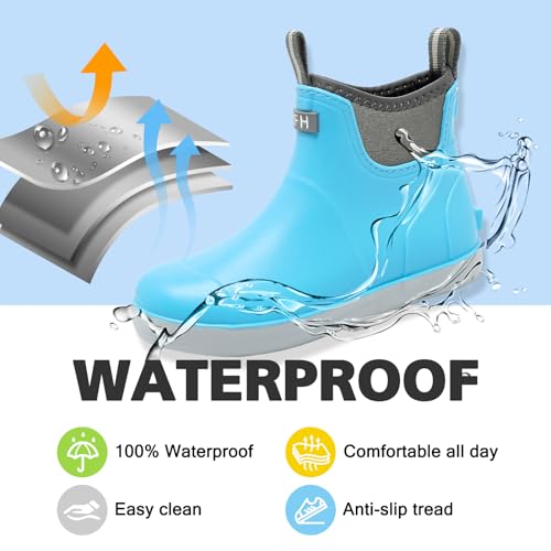 Image of Women's Deck Boots, Rubber Rain Boots Chelsea Ankle Booties with Anti-Slip Sole Waterproof Fishing Shoes for Outdoor Work Garden Camping