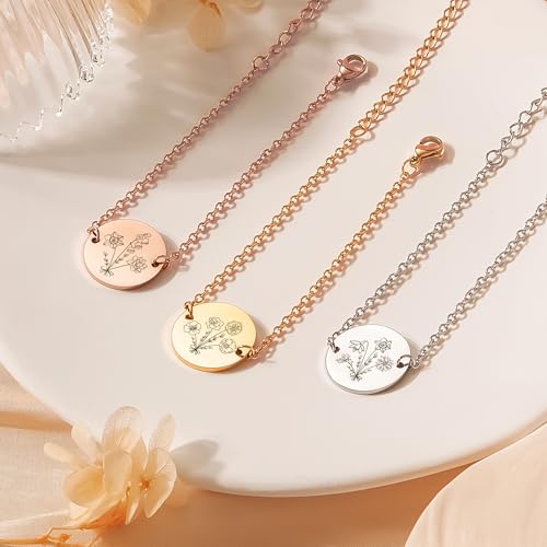 Anavia -Build Your Own Bouquet- Birthmonth Flower Bracelet, Personalized Handmade Floral Charm Bracelet, Customized Round Disc Birthday Gifts Love Jewelry for Her Mom Family Friends3